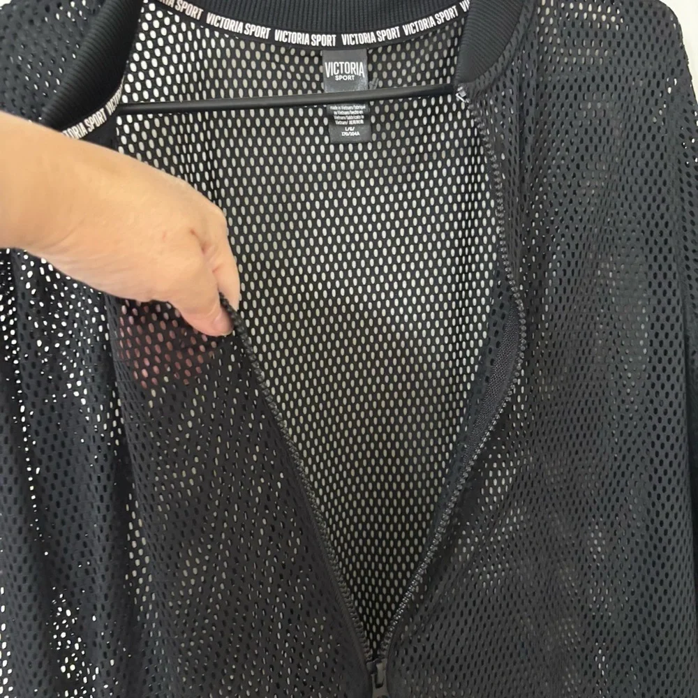 *New* Victoria sport Black Mesh sheer Zip-Up Bomber Jacket size Large